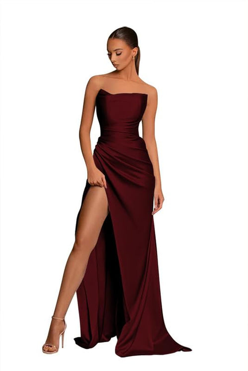 Burgundy Strapless Mermaid Gown